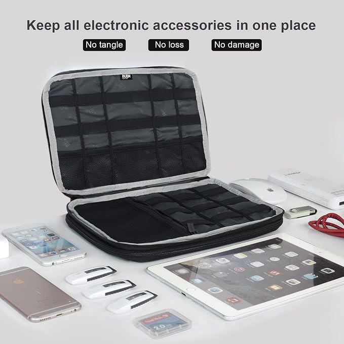 BUBM Double Layer Electronics Organizer, Travel Gadget Bag for Cables, Memory Cards, Flash Hard Drive and More, Fit for iPad or Tablet(up To 9.7")--Large, Blue | Travel Gadget Bag For Cables, Memory Cards, Flash Hard Drive and More, Fit For iPad or Tab...
