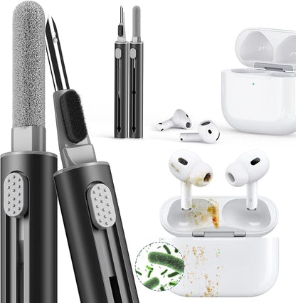 【1 Pack】 Cleaner Kit for Airpods 4 Case 2024,Cleaning Kit Pen Shape with Soft Brush Flocking Sponge Tool for Bluetooth Earphones Headphones Charging Case,Phone,Camera andComputer(Black)