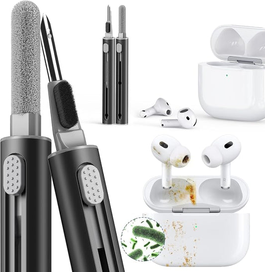 【1 Pack】 Cleaner Kit for Airpods 4 Case 2024,Cleaning Kit Pen Shape with Soft Brush Flocking Sponge Tool for Bluetooth Earphones Headphones Charging Case,Phone,Camera andComputer(Black)