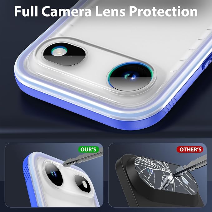 SPORTLINK for iPhone Air Waterproof Case - Dustproof/Rugged Full Body Shockproof/Dropproof/Built in Screen Protector/IP68 Underwater for iPhone Air Case 6.5 inch Blue/Frosted Clear