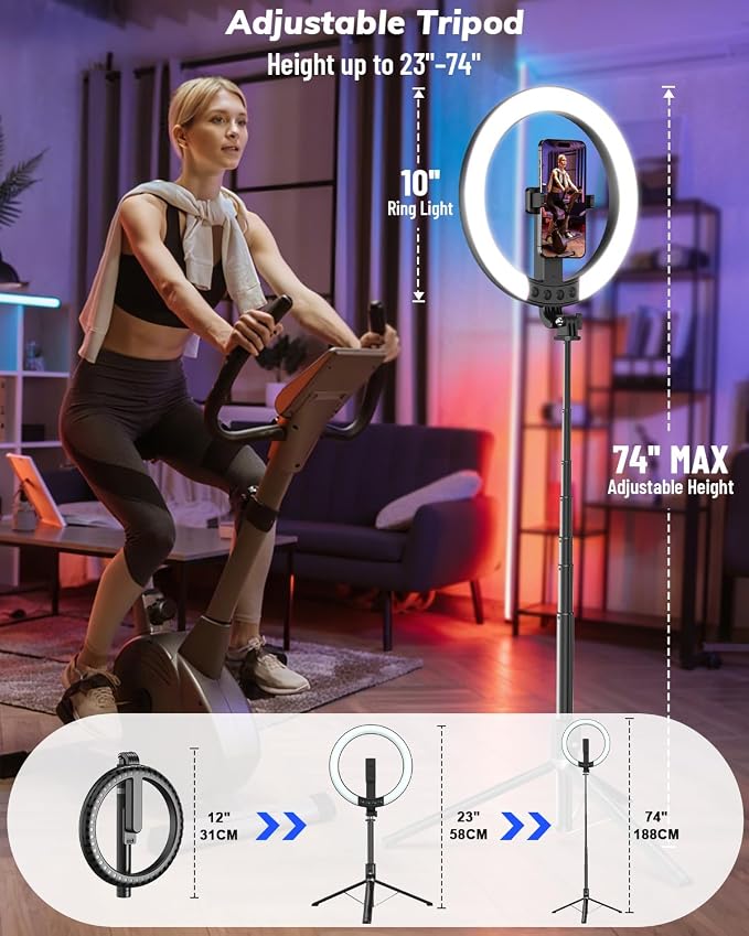 Vlogging Kit for iPhone/Android - 10" Selfie Ring Light with 74" Tripod Stand & Phone Holder, Tripod for iPhone with Light and Microphone, YouTube Starter Kit for TikTok/Makeup/Content Creator