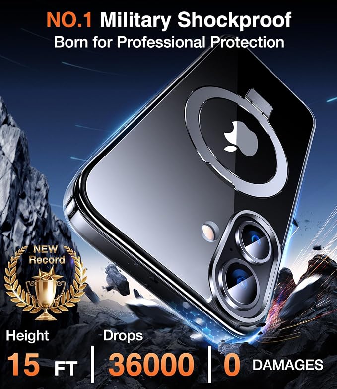 Chicfun 3-in-1 [Magnetic+Kickstand+Ring Holder] for iPhone 16 Case with Stand Ring Holder， Compatible with MagSafe, Military Shockproof Protective Kickstand Phone Case iPhone 16 Cover Clear