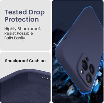 FireNova Designed for iPhone 13 Pro Max Case, Silicone [Camera Protection] Phone Case with [2 Screen Protectors], Soft Anti-Scratch Microfiber Lining Inside, 6.7 inch, Navy Blue