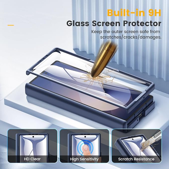 Caka Magnetic for Samsung Galaxy Z Fold 6 Case with Hinge Protection Blue | Compatible with MagSafe, Built-in Outer Screen Protector, Hinge Guard, Translucent Matte Back, 360° Hybrid Drop Defense