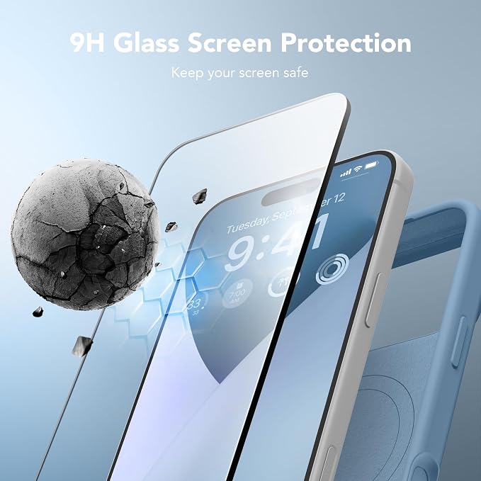 GONEZ Magnetic for iPhone 17 Pro Case, Compatible with MagSafe, [Screen Protector + Camera Lens Protector], Liquid Silicone Anti-Scratch Shockproof Protective Phone Case 6.3 inch, Mist Blue