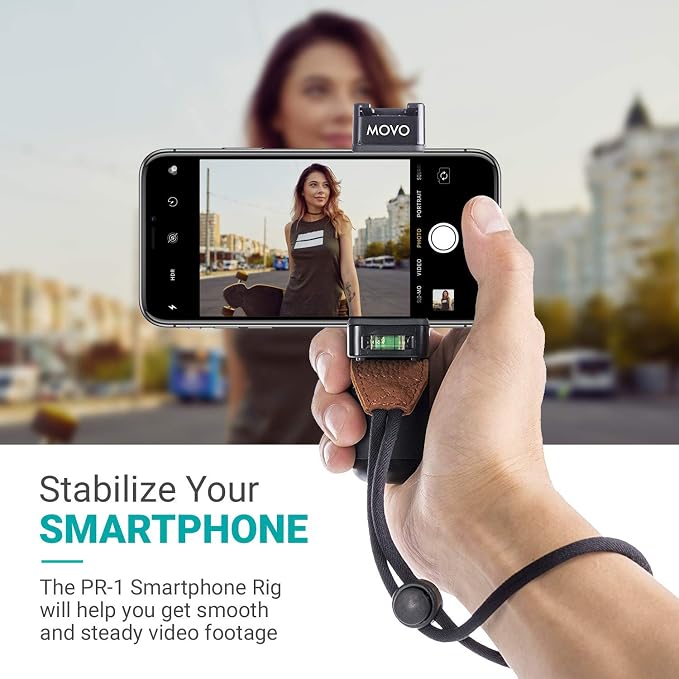 Movo PR-1 Smartphone Grip Handle Rig with Wrist Strap, Tripod Mount and Cold Shoe Mount for Lights and Microphones - for iPhone, Samsung, HTC, LG, Google, Android