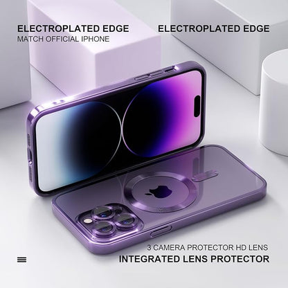 Misea Magnetic for iPhone 14 Pro Max Case Compatible with MagSafe [Never Yellowing] [Military Grade Drop Protection] Full Camera Lens Protector Plating Soft Clear Phone Case for Women Girls, Purple