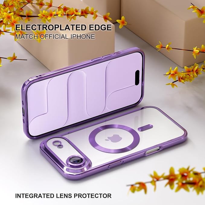 Misea Magnetic for iPhone 17 Air Case Compatible with MagSafe [Never Yellowing] [Military Grade Drop Protection] Full Camera Lens Protector Plating Soft Clear Phone Case for Women, Lavender Purple