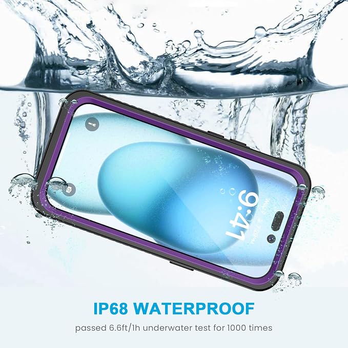 Lanhiem for iPhone 15 Case, IP68 Waterproof Dustproof Shockproof Cases with Built-in Screen Protector, 360 Full Body Protective Heavy Duty Rugged Phone Cover for iPhone 15-6.1 inch (Purple)