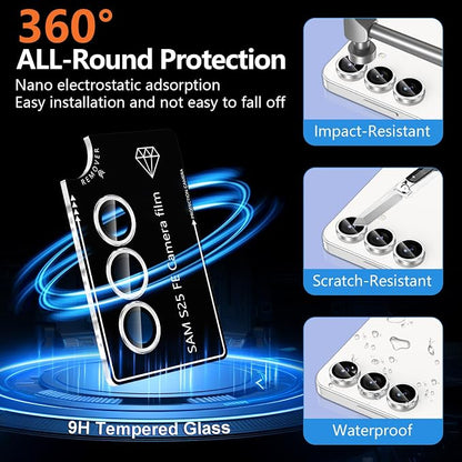 for Samsung Galaxy S25 FE Camera Lens Protector, Electroplated Matte Back with 9H Tempered Glass Lens Protector, [Strong Adsorption] [Case-Friendly] Metal Ring HD Clear Lens Cover, SliveryRing