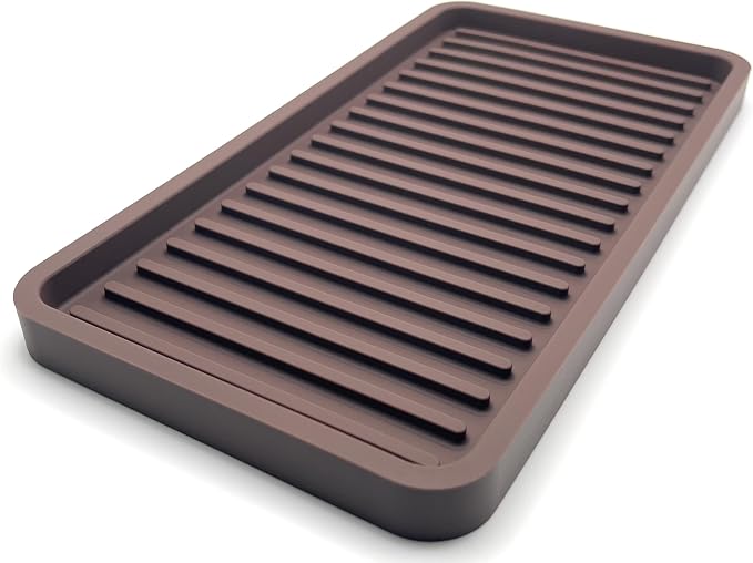 Happitasa Silicone Kitchen Sink Organizer Tray, Sponge Holder and Countertop Protector | Bathroom and Kitchen Soap Dish and Dispenser Tray (Dark Chocolate, 10"x5.25", 10.4 Ounces)