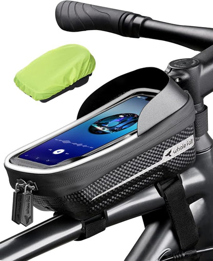 whale fall Hard Casing Bike Bag, Bike Accessories for Adult Bikes, Gifts for Men, Mens Gifts for Birthday,Bicycle Enthusiasts,Sturdy/Lighter/Waterproof, 4” - 7” Cellphone, Black-Reflective Strip