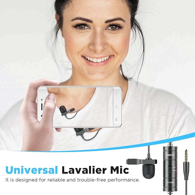 BOYA BY-M1S Professional Lavalier Lapel Microphone Omnidirectional Condenser Mic for iPhone Android Smartphone DSLR Camera, Camcorders, Audio Recorders, PC Laptop Recording