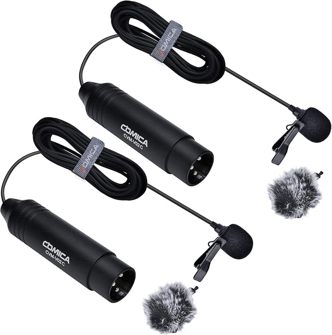 COMICA CVM-V02C XLR 48V Phantom Power Cardioid Lavalier Microphone,with Lapel Clip and Wind Muff,Lapel Mic for Camera Canon Sony Panasonic Camcorders Video Recording Interview YouTube