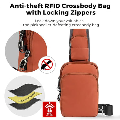 VADOO Sling Bag, Crossbody Bag with Zipper Lock, RFID Blocking & Water Resistant for Men and Women
