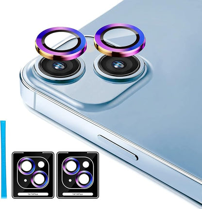 Jeluse 2X2 Pack Camera Lens Protector for iphone 14 Plus for iphone 14, 9H Tempered Glass Screen Protector Cover [Alignment Kit Eazy installation] Metal Individual Ring