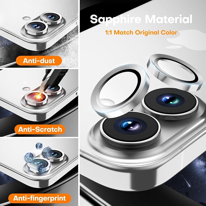 Camera Lens Protector for iPhone 17/16/16 Plus,Tempered Glass Metal Individual Camera Cover Screen[Anti-drop] Case Friendly- White