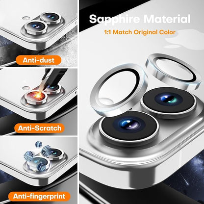 Camera Lens Protector for iPhone 17/16/16 Plus,Tempered Glass Metal Individual Camera Cover Screen[Anti-drop] Case Friendly- White