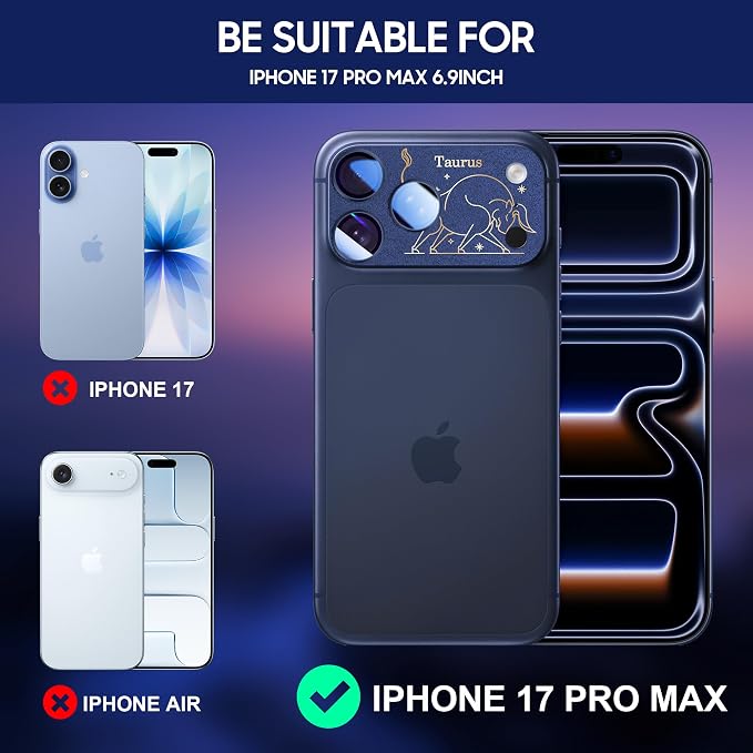 2 Pack Camera Lens Protector for iPhone 17 Pro Max,Virgo Pattern, AR 360-Degree Protection,Drop Protection,Anti Scratch Full-Coverage,Camera Transmfttance HD,Easy Installation, Dark Blue