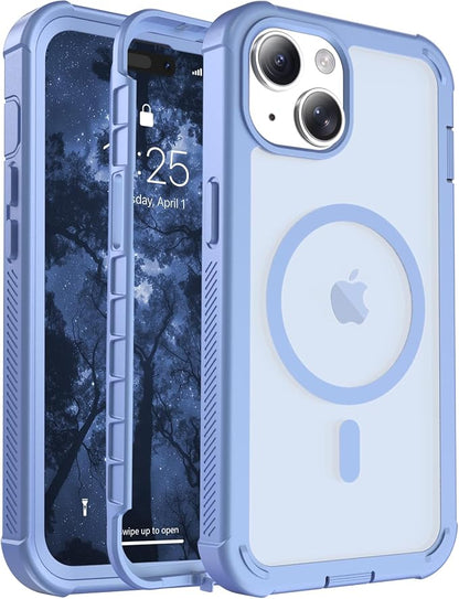 jaroco Magnetic for iPhone 15 Case, [Compatible with MagSafe][Military Grade Drop Protection][Heavy Duty Protection][Non-Slip][Shockproof] 2-Layer Durable Bumper Phone Case 6.1''-Blue Purple