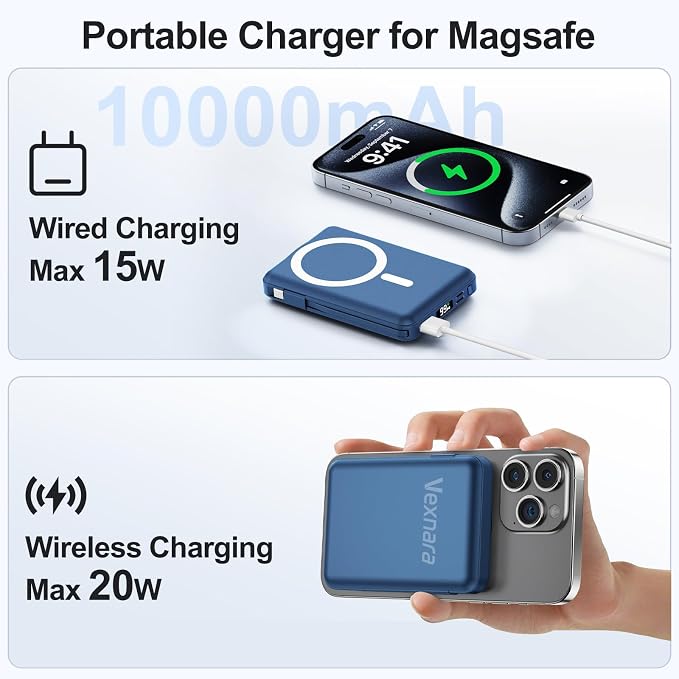 for Magsafe Power Bank, 10000mAh Magnetic Power Bank with USB-C Cable and PD 20W USB C Fast Charging LED Display, Wireless Portable Charger for iPhone 17/16/15/14/13/12/Pro/Pro Max