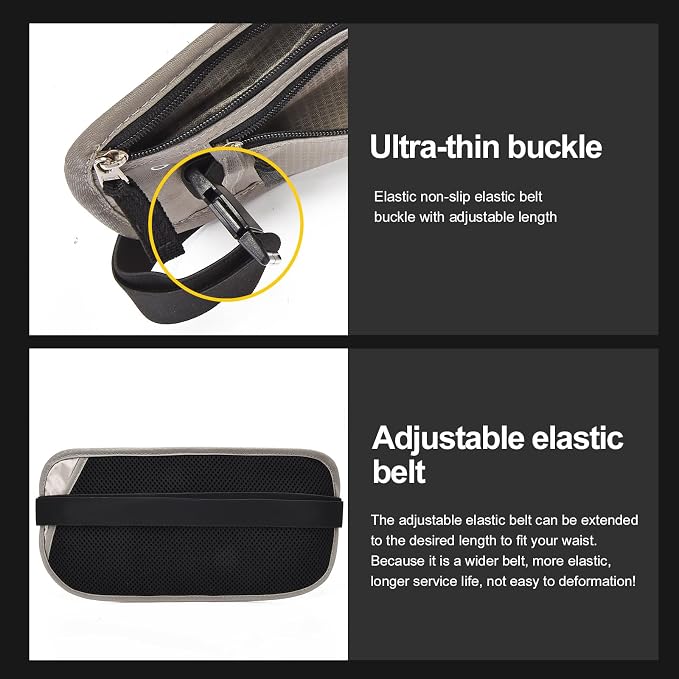 Unisex Money Belt For Men and Women, Slim Passport Holder RFID Blocking Travel Essentials Pouch with Adjustable Strap Small Waist Pouch for Workout Running Travelling Hiking, Light Grey