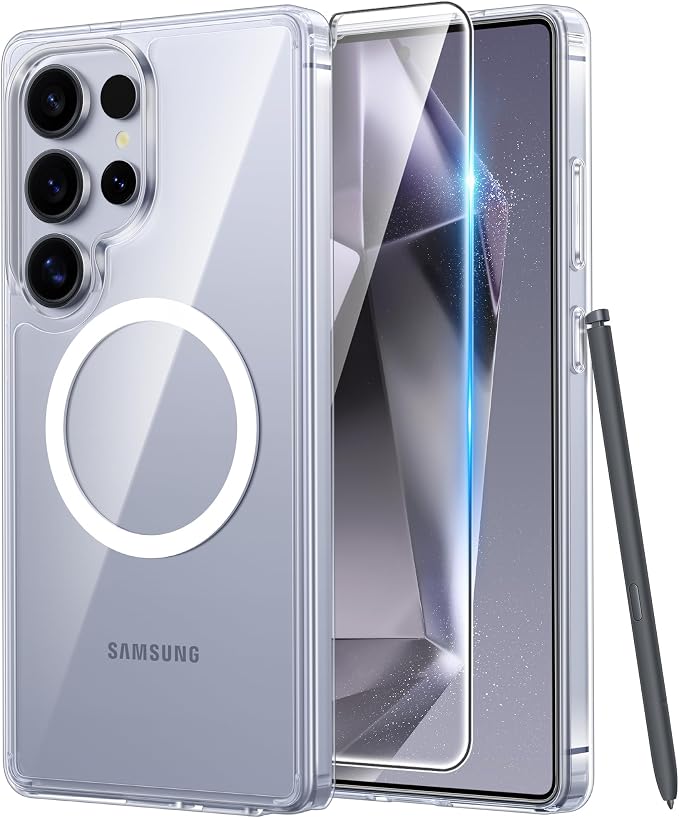FNTCASE for Samsung Galaxy S24 Ultra Case Clear, Fit for Magsafe, | Screen Protector, Anti Yellowing Magnetic Back, 14FT Military Grade Drop Protection, Shockproof Protective Phone Cover