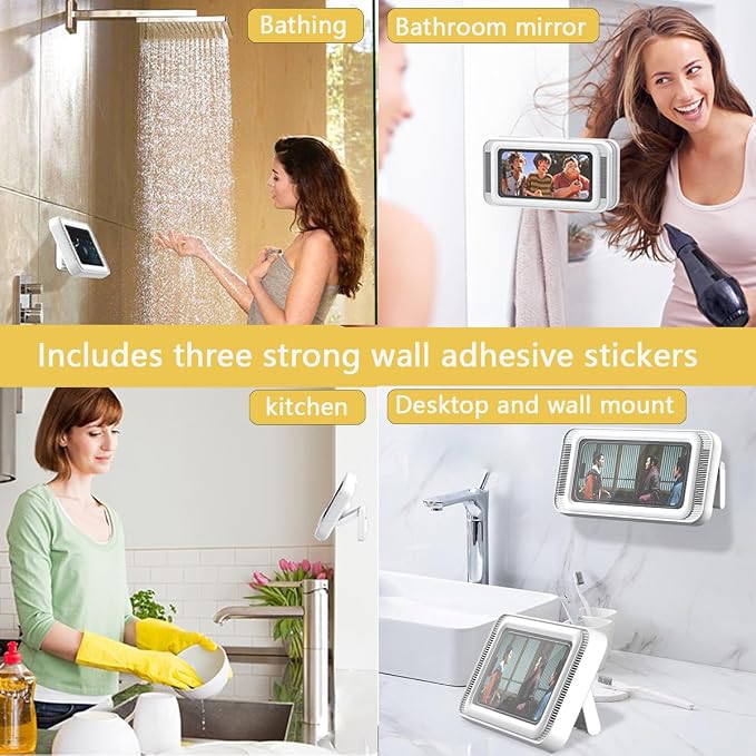 Bathroom Waterproof and Anti Fog Phone case with 360 Degree Rotation (White)