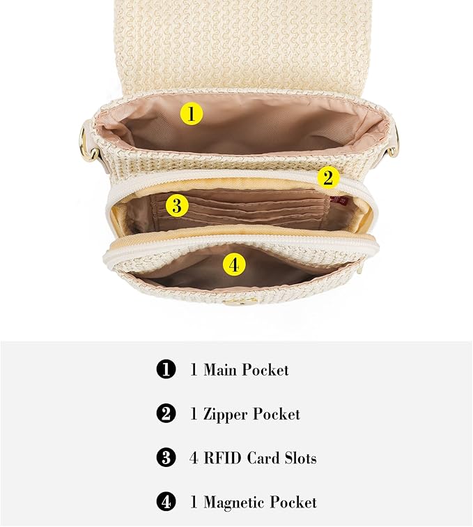 Haytijoe Faux Straw Crossbody Bags for Women Small Summer Purse RFID Woven Phone Bag Travel Beach Hawaiian Essentials Gifts
