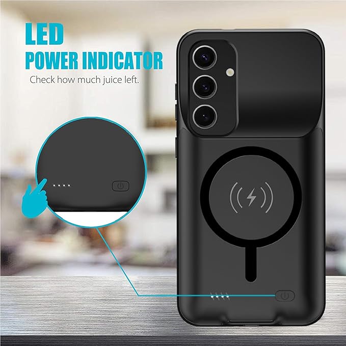Battery Case for Galaxy A55/A35,Full Encircle[12000mAh]High Capacity Rechargeable Portable Charger Case Extended Battery Pack for Galaxy A55/A35(6.6inch)Wireless Charging Case with Carplay-Black