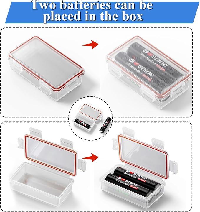 Heyiarbeit 2 x 18650 Battery Storage Case Holder Organizer Box Transparent 2Pcs