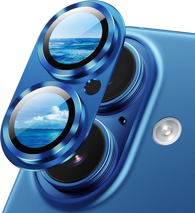 Korecase for iPhone 17/16 /16Plus Camera Lens Protector, Anti Scrach HD Tempered Glass Camera Screen Protector Cover,Aluminum Alloy Whole Lens Film for iPhone 17/16/16 Plus-Blue