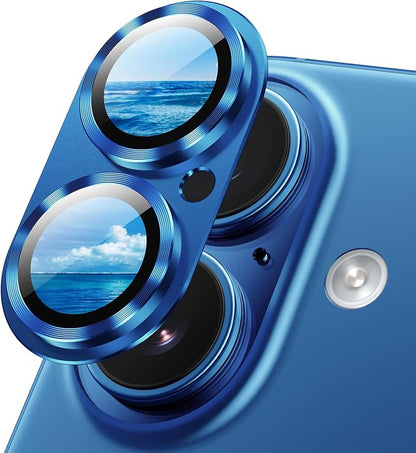 Korecase for iPhone 17/16 /16Plus Camera Lens Protector, Anti Scrach HD Tempered Glass Camera Screen Protector Cover,Aluminum Alloy Whole Lens Film for iPhone 17/16/16 Plus-Blue