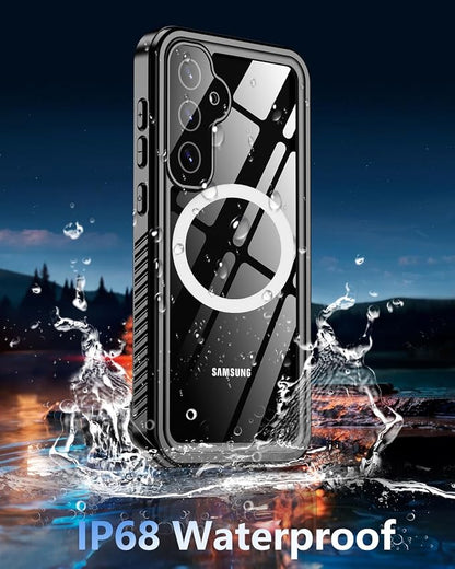 Oterkin Waterproof Case for Samsung Galaxy S24 FE Case Compatible with MagSafe,Full Body Protection Phone Case with Built-in HD Screen and Lens Protector 12FT Military Rugged Case (Blue)