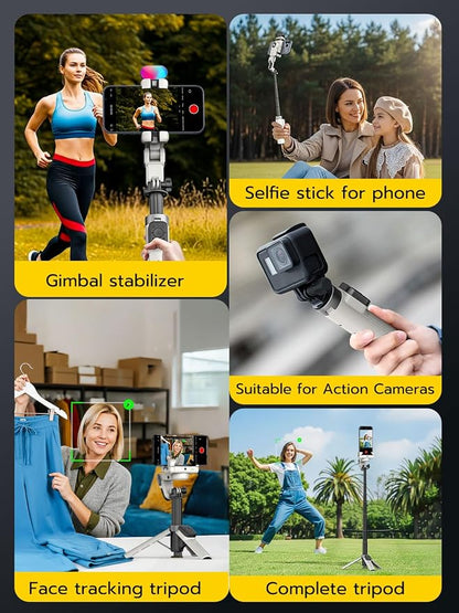 AOCHUAN Gimbal Stabilizer for iPhone, 4 in 1 Phone Gimbal w/360° Rotation for Andriod Sefie Stick Tripod w/Auto Face Tracking and Wireless Remote for TikTok -M3 Promini White