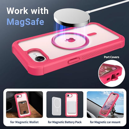 jaroco Magnetic for iPhone 17e Case& iPhone 16e Case, [Compatible with MagSafe][Military Grade Drop Protection][Heavy Duty Protection][Non-Slip][Shockproof] 2-Layer Bumper Phone Case 6.1''-Rose