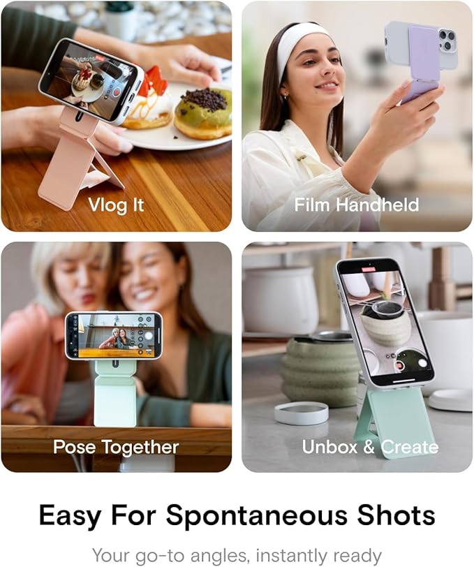 MOFT Phone Tripod Stand Selfie Stick for iPhone, Multi-Angles iPhone Stand, Lightweight & Portable Phone Holder, Strong Magnets, MOVAS Vegan Leather, Travel Essentials, Peony (Without Card Slot)