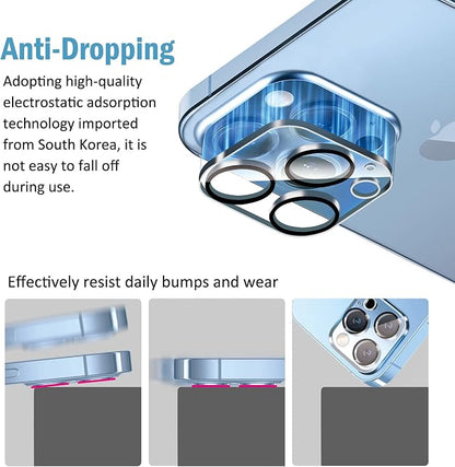 QHOHQ [3 Pack] Tempered Glass Camera Lens Protector for iPhone 13 Pro 6.1" ＆ iPhone 13 Pro Max 6.7", 9H Hardness, Ultra HD, Anti-Scratch, Easy to Install, Case Friendly [Does not Affect Night Shots]