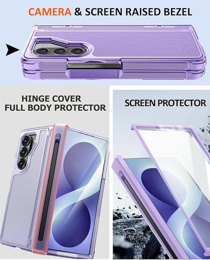 NINKI for Samsung Galaxy Z Fold 8 Ultra Case with S Pen Holder & Stylus & Hidden Kickstand, Magnetic Screen Protector Hinge Phone Cover for Samsung Z Fold 8 Ultra Case with Slim S Pen Slot – Purple