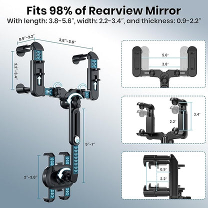 IPOW Large Rearview Mirror Phone Holder, Rotatable and Retractable, Anti-Shake Phone Mount for Car Compatible with iPhone 17/16/15/14/13/12/11 Pro Max, Samsung All 4-7 Inch Phones