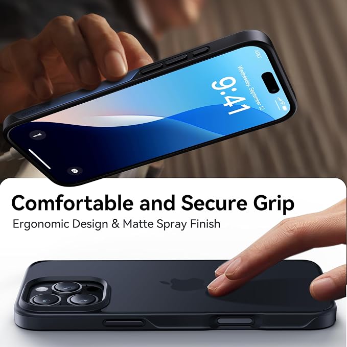 CASEKOO for iPhone 16 Pro Case, [Never Yellow Technology] [Mil-Grade Drop Protection] Translucent Slim Cover Women Men for iPhone 16 Pro Phone Case 6.1 inch, Frosted Black