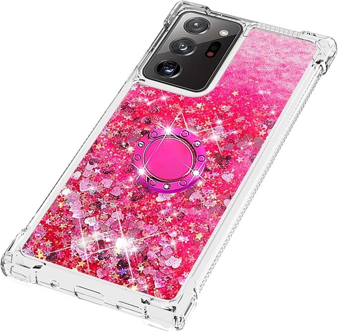 Glitter Phone Case Silicone for Galaxy Note 20 Ultra, Bling Liquid Floating Protective Case with 360°Rotatable Ring Holder Bumper Cover Yellowing-Resistant compatible with Samsung Galaxy Note 20 Ultra