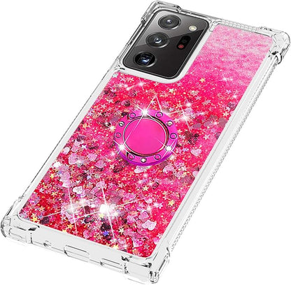 Glitter Phone Case Silicone for Galaxy Note 20 Ultra, Bling Liquid Floating Protective Case with 360°Rotatable Ring Holder Bumper Cover Yellowing-Resistant compatible with Samsung Galaxy Note 20 Ultra