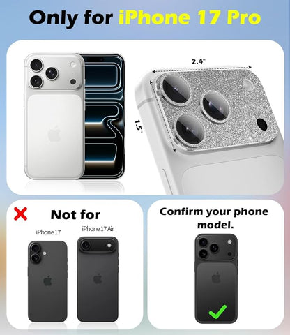 imluckies Compatible with iPhone 17 Pro Camera Lens Protector Bling, Ultra HD Tempered Glass Shiny Diamond Camera Plate Sparkle Screen Protection, 9H Anti-Scratch & Easy Install, Glitter Gray