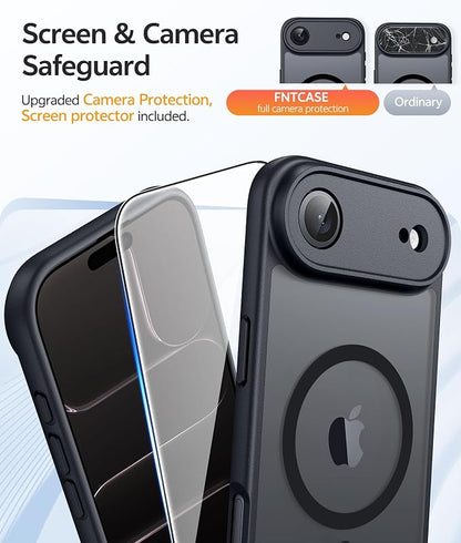 FNTCASE for iPhone Air Case: [Compatible with Magsafe] Translucent Matte Cases with [Full Camera Protection] [Screen Protector] Military Grade Shockproof Protective Phone Cover - Black