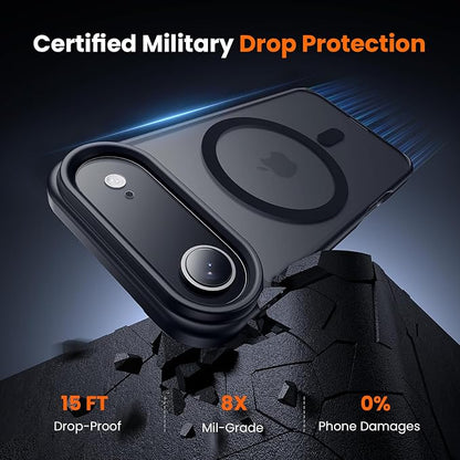 3 in 1 for iPhone Air Case Matte Black,Fits MagSafe, Screen Protector*1 Camera Lens Protector*1,Matte Skin Feeling Back, Cover Military-Grade Protection