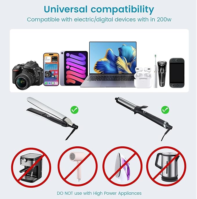 BESTEK 220v to 110v Converter with USB C 35w, 300W AC Peak Voltage Converter US to Europe, Universal Travel Adapter for Hair Straightener/Curling Iron with EU UK FR DE ES AU Adapter[Quieter Version]