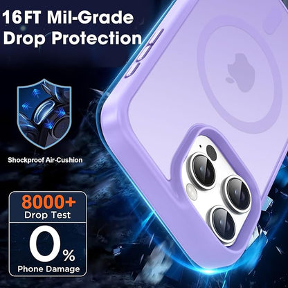 MOCCA Strong Magnetic for iPhone 16 Pro Max Phone Case, [Compatible with Magsafe][16FT Mil-Grade Drop Protection] Slim Translucent Matte Protective Cover Case for iPhone 16 Pro Max Case, Light Purple