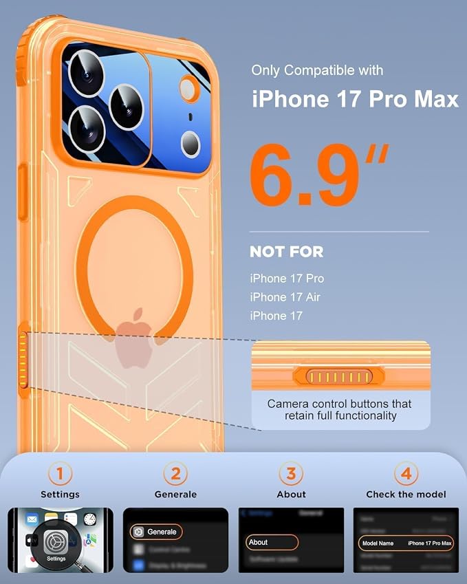 for iPhone 17 Pro Max Waterproof Case with Magsafe, Built-in [Camera & Screen Protector] [Lanyard], IP68 Water Proof Full Body Dustproof Heavy Duty Frosted Protective Phone Cover, 6.9" Orange
