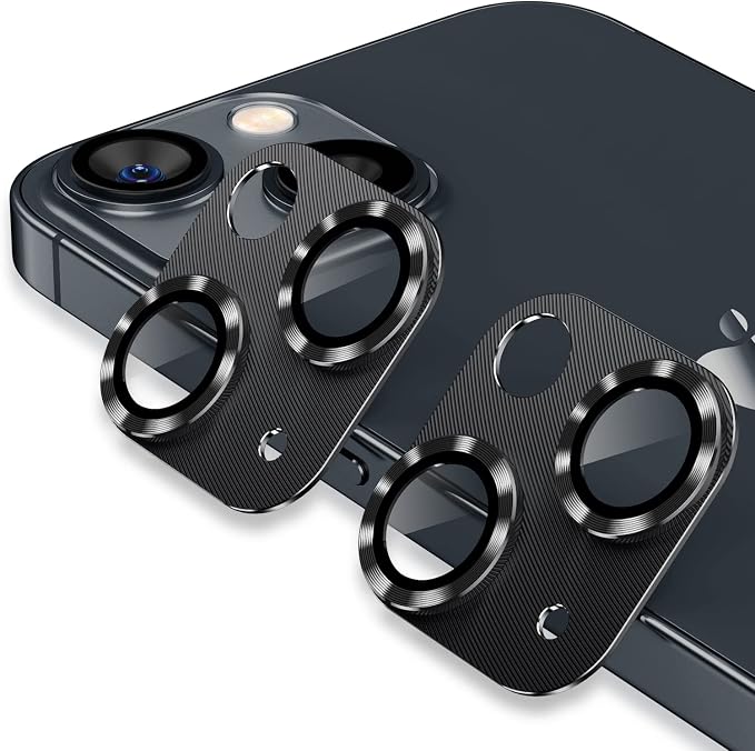 AFARER Lens Cover for iPhone 14/14 Plus [Strong Adsorption][Scratch-Resistant][Easy Installation],Aluminum Tempered Glass Camera Protector,Black Titanium (1 PCS)